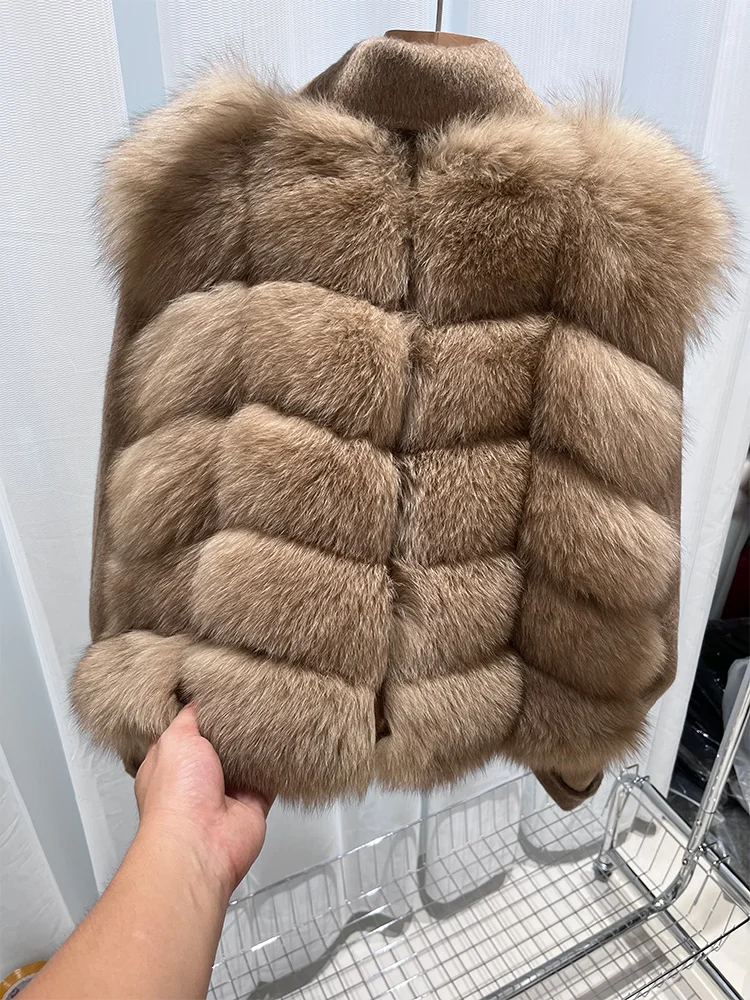 2025 New Women Winter Natural Real Fox Fur Coat Thick Warm Wool Woolen Jacket Cusual Female Outerwear