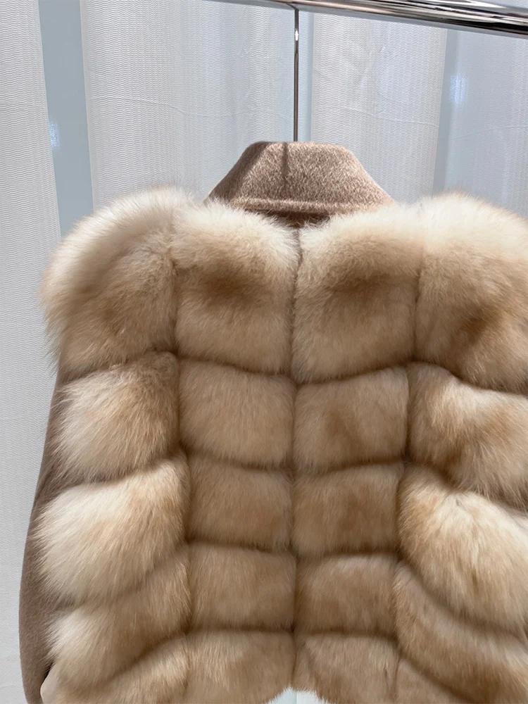 2025 New Women Winter Natural Real Fox Fur Coat Thick Warm Wool Woolen Jacket Cusual Female Outerwear