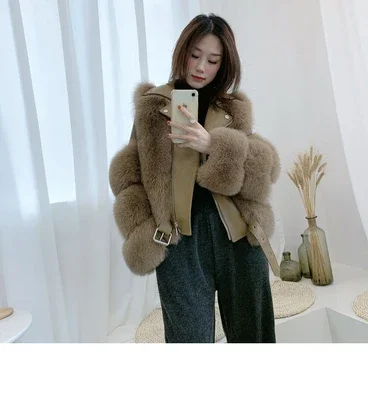 Real Fox Fur Coats With Genuine Sheepskin Leather Wholeskin Natural Fox Fur Jacket Outwear Luxury Women 2024 Winter New