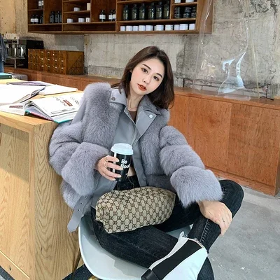 Real Fox Fur Coats With Genuine Sheepskin Leather Wholeskin Natural Fox Fur Jacket Outwear Luxury Women 2024 Winter New