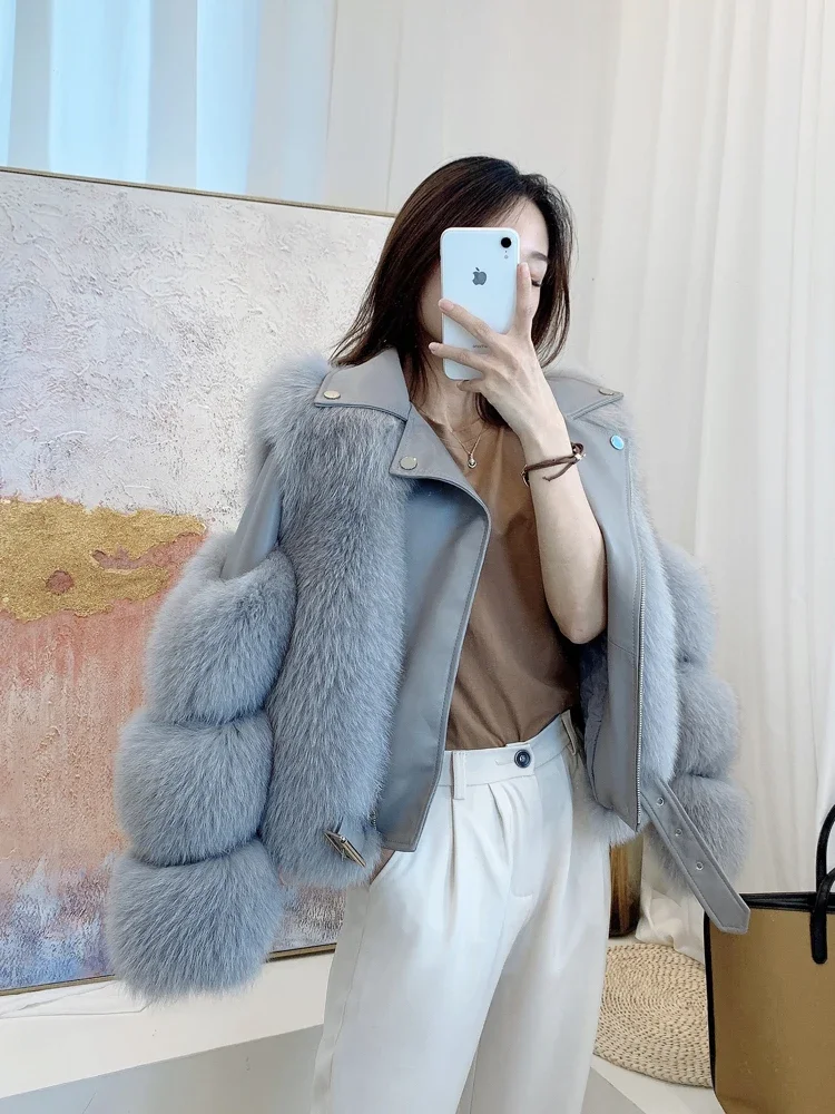 Real Fox Fur Coats With Genuine Sheepskin Leather Wholeskin Natural Fox Fur Jacket Outwear Luxury Women 2024 Winter New