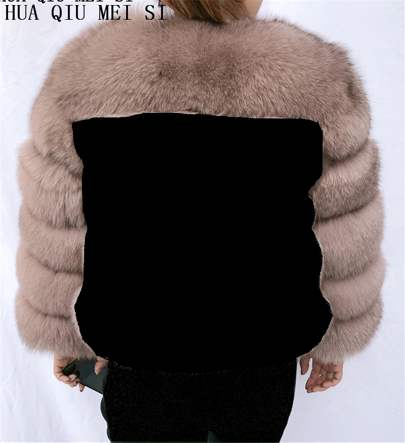 HUAQIUMEISI Natural Real Fox Fur Single and Double Sleeves Women Fur Coat with a Pair of Sleeves Natural Raccoon Fur Jackets