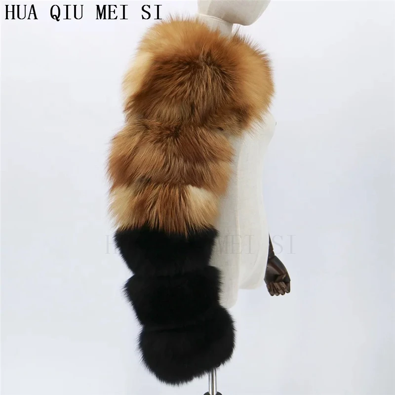 HUAQIUMEISI Natural Real Fox Fur Single and Double Sleeves Women Fur Coat with a Pair of Sleeves Natural Raccoon Fur Jackets
