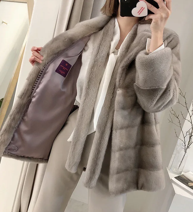 HDHOHR 2026 New Natural Mink Fur Coats For Women Real Mink Fur Coats OutwearPark With Fur High Quality Female Warm Winter Jacket