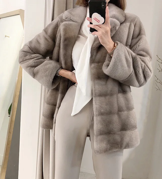 HDHOHR 2026 New Natural Mink Fur Coats For Women Real Mink Fur Coats OutwearPark With Fur High Quality Female Warm Winter Jacket