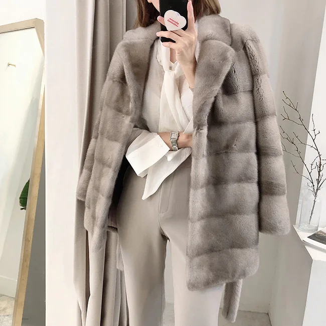 HDHOHR 2026 New Natural Mink Fur Coats For Women Real Mink Fur Coats OutwearPark With Fur High Quality Female Warm Winter Jacket
