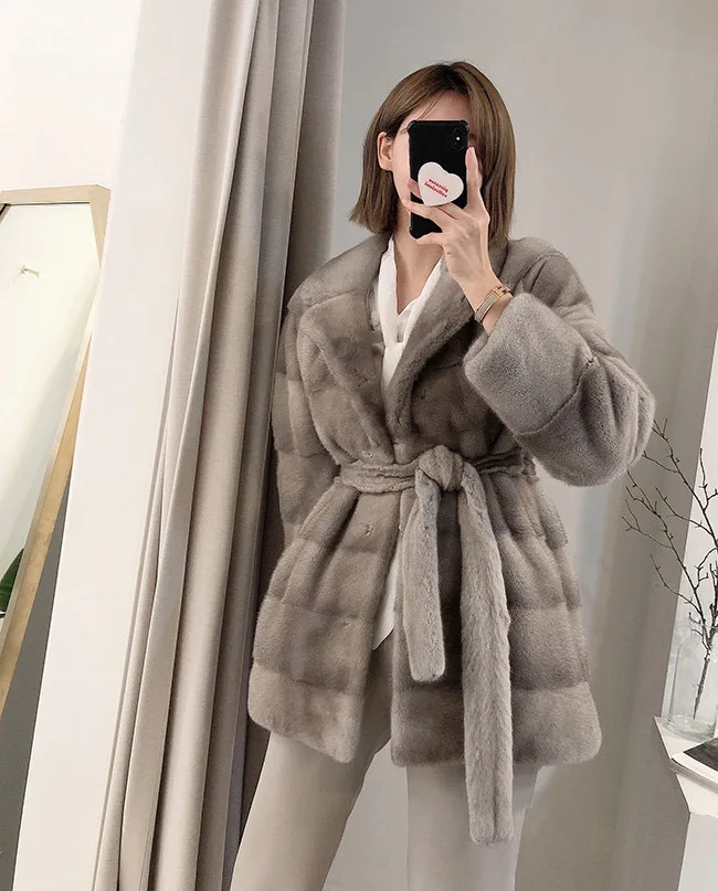 HDHOHR 2026 New Natural Mink Fur Coats For Women Real Mink Fur Coats OutwearPark With Fur High Quality Female Warm Winter Jacket