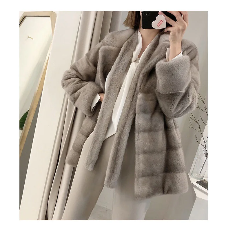 HDHOHR 2026 New Natural Mink Fur Coats For Women Real Mink Fur Coats OutwearPark With Fur High Quality Female Warm Winter Jacket
