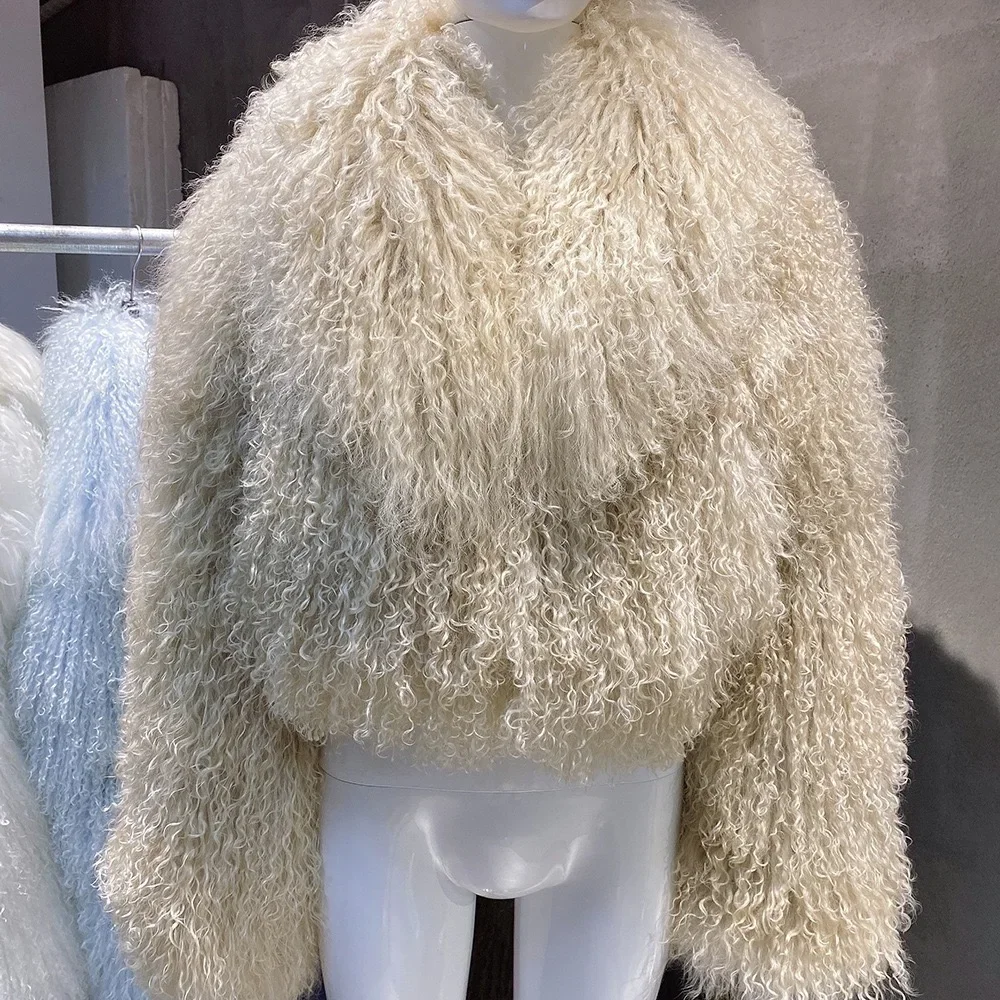 New brand real fur Short genuine fur coat Mongolia Sheep Fur long sleeves women's warm jacket