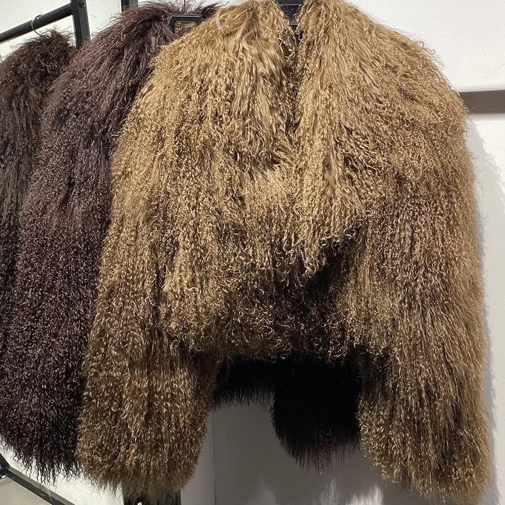 New brand real fur Short genuine fur coat Mongolia Sheep Fur long sleeves women's warm jacket