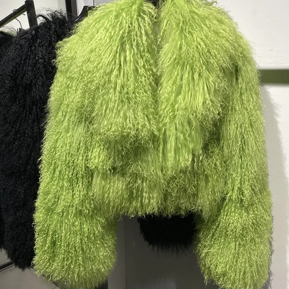 New brand real fur Short genuine fur coat Mongolia Sheep Fur long sleeves women's warm jacket