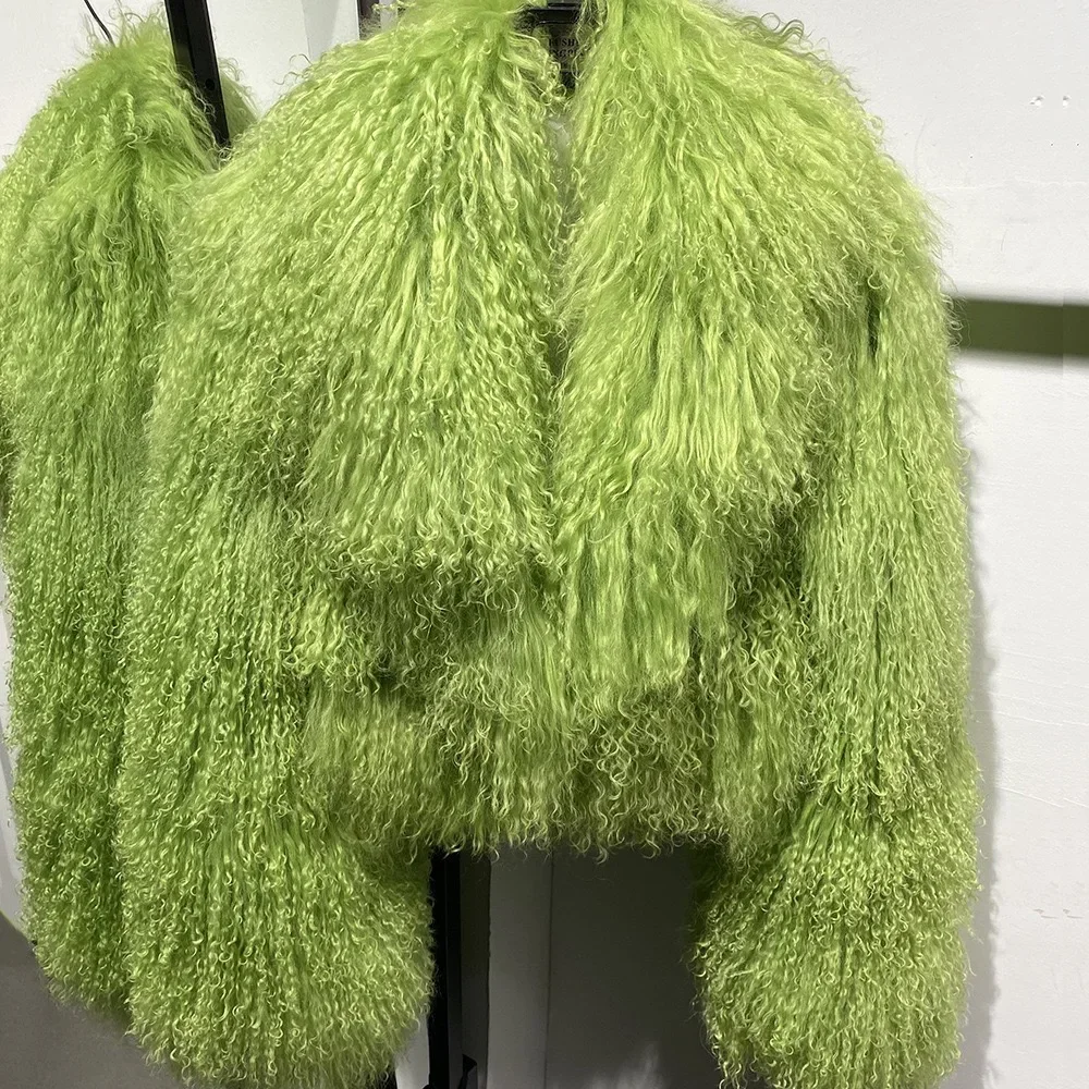 New brand real fur Short genuine fur coat Mongolia Sheep Fur long sleeves women's warm jacket