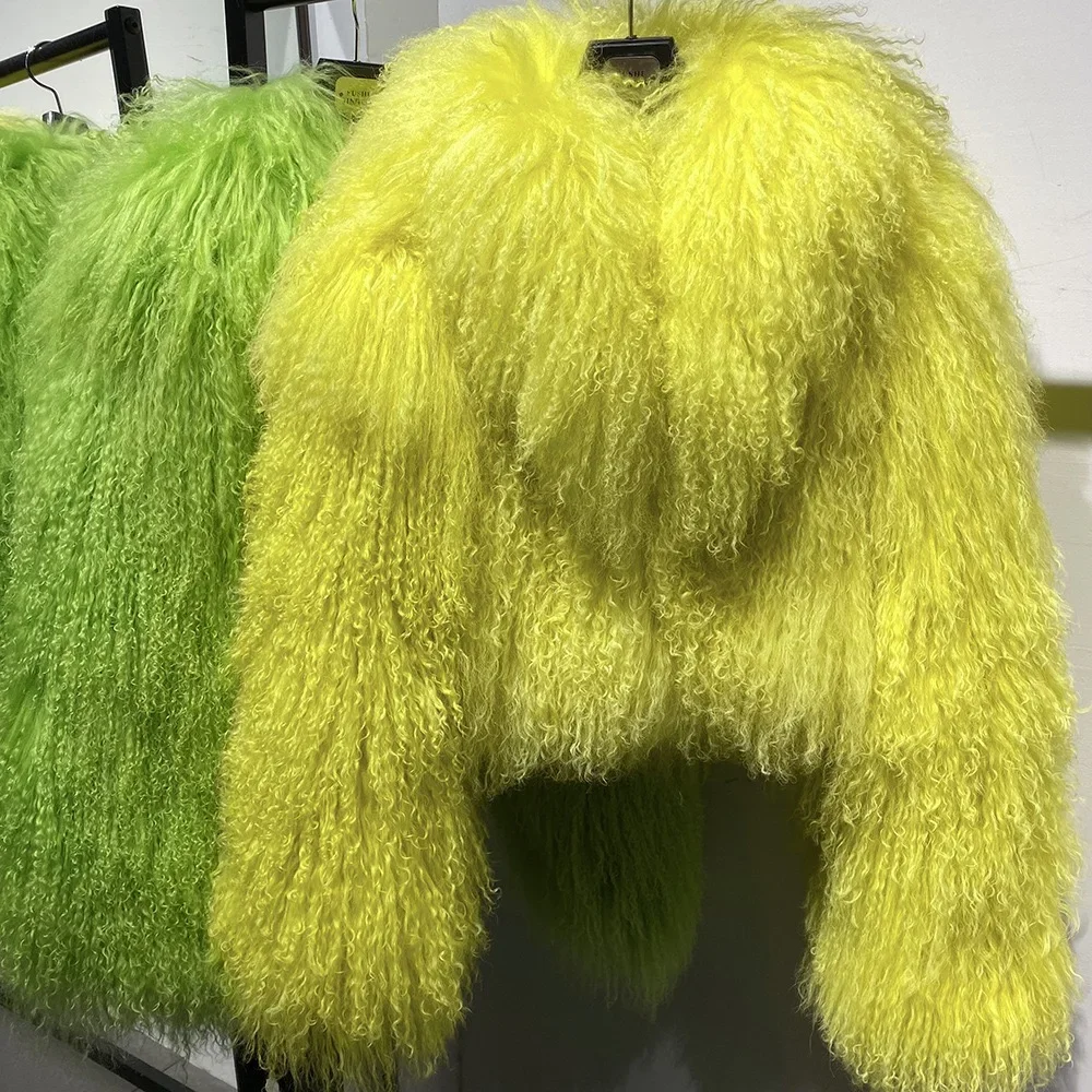 New brand real fur Short genuine fur coat Mongolia Sheep Fur long sleeves women's warm jacket