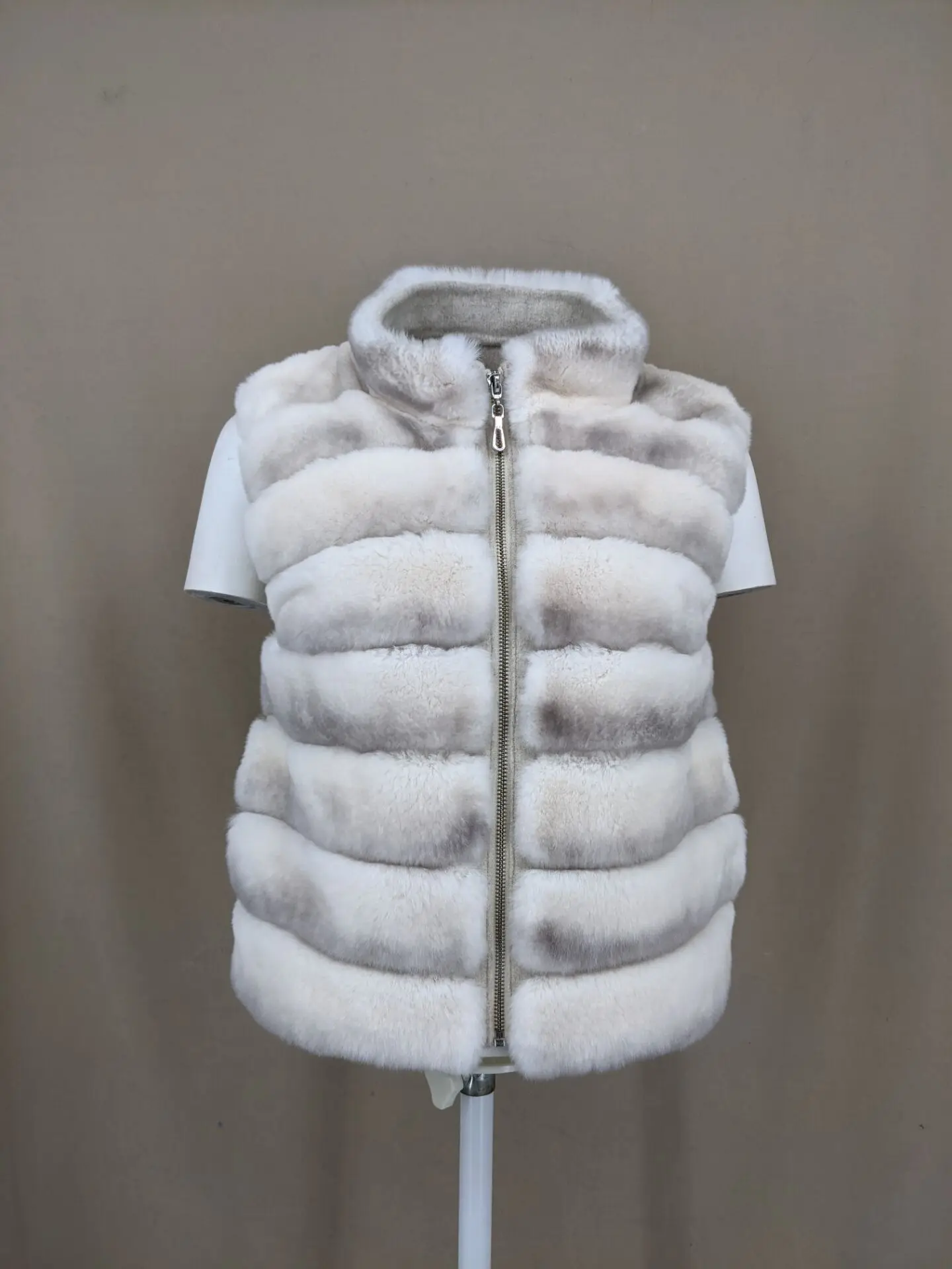 Women's Real Rex Rabbit Fur Vest | Chinchilla Color Winter Warm Fluffy Gilet | Limited Stock