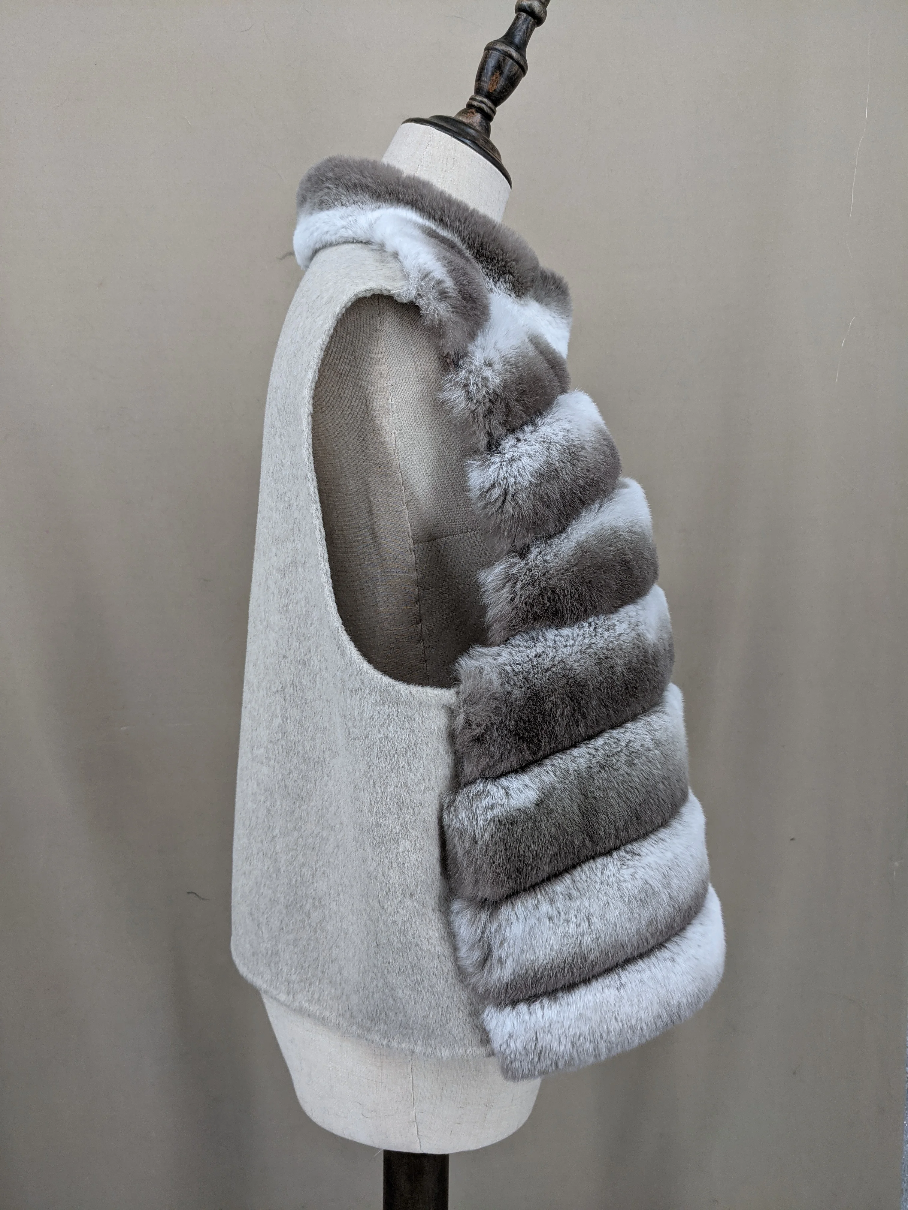 Women's Real Rex Rabbit Fur Vest | Chinchilla Color Winter Warm Fluffy Gilet | Limited Stock