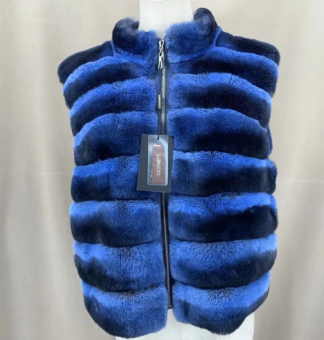 Women's Real Rex Rabbit Fur Vest | Chinchilla Color Winter Warm Fluffy Gilet | Limited Stock