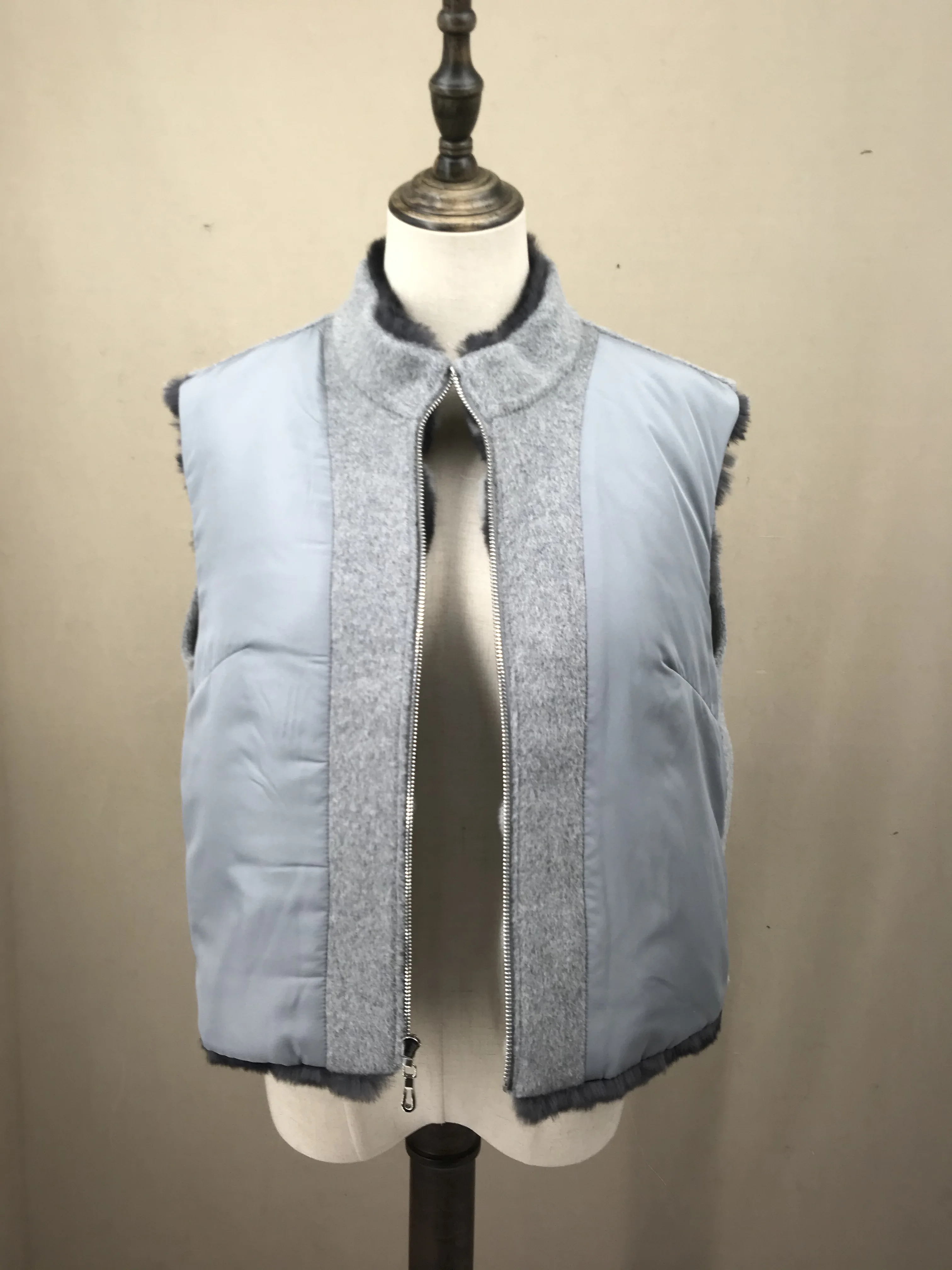 Women's Real Rex Rabbit Fur Vest | Chinchilla Color Winter Warm Fluffy Gilet | Limited Stock
