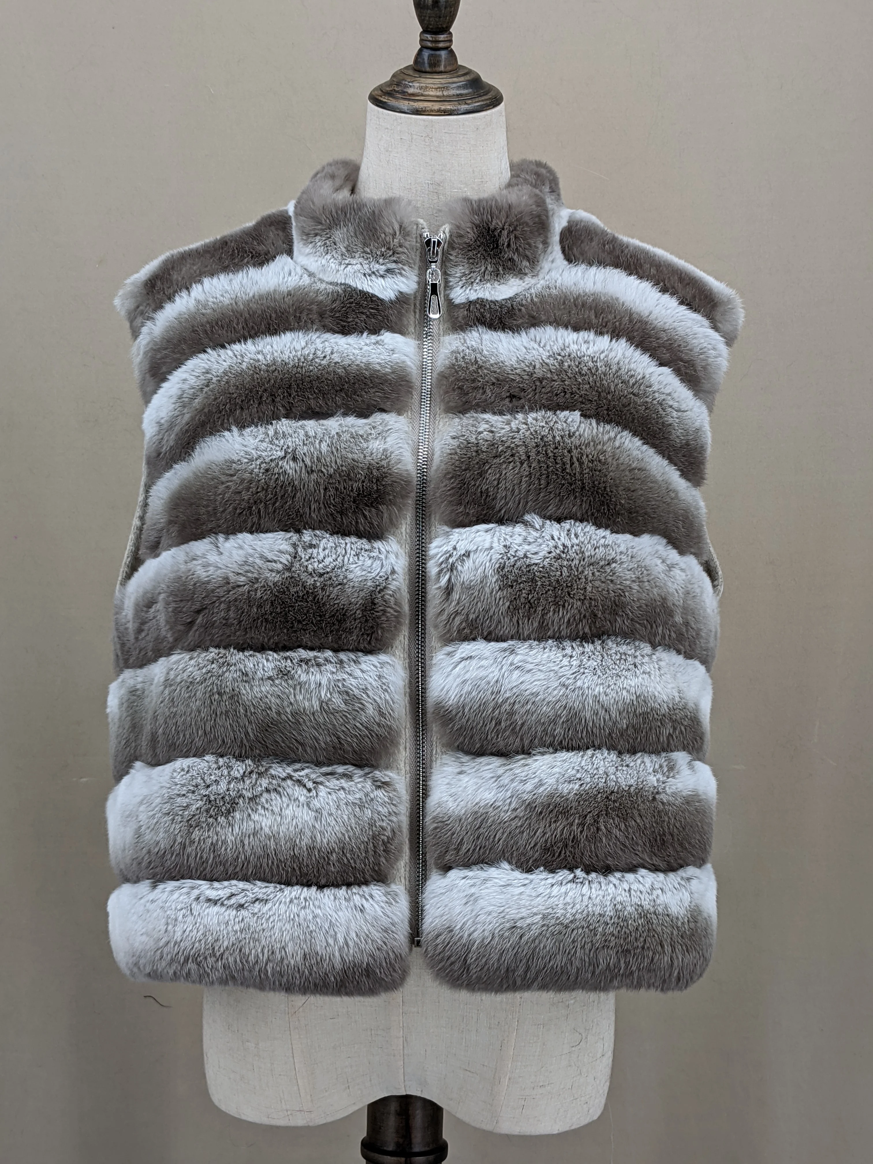 Women's Real Rex Rabbit Fur Vest | Chinchilla Color Winter Warm Fluffy Gilet | Limited Stock