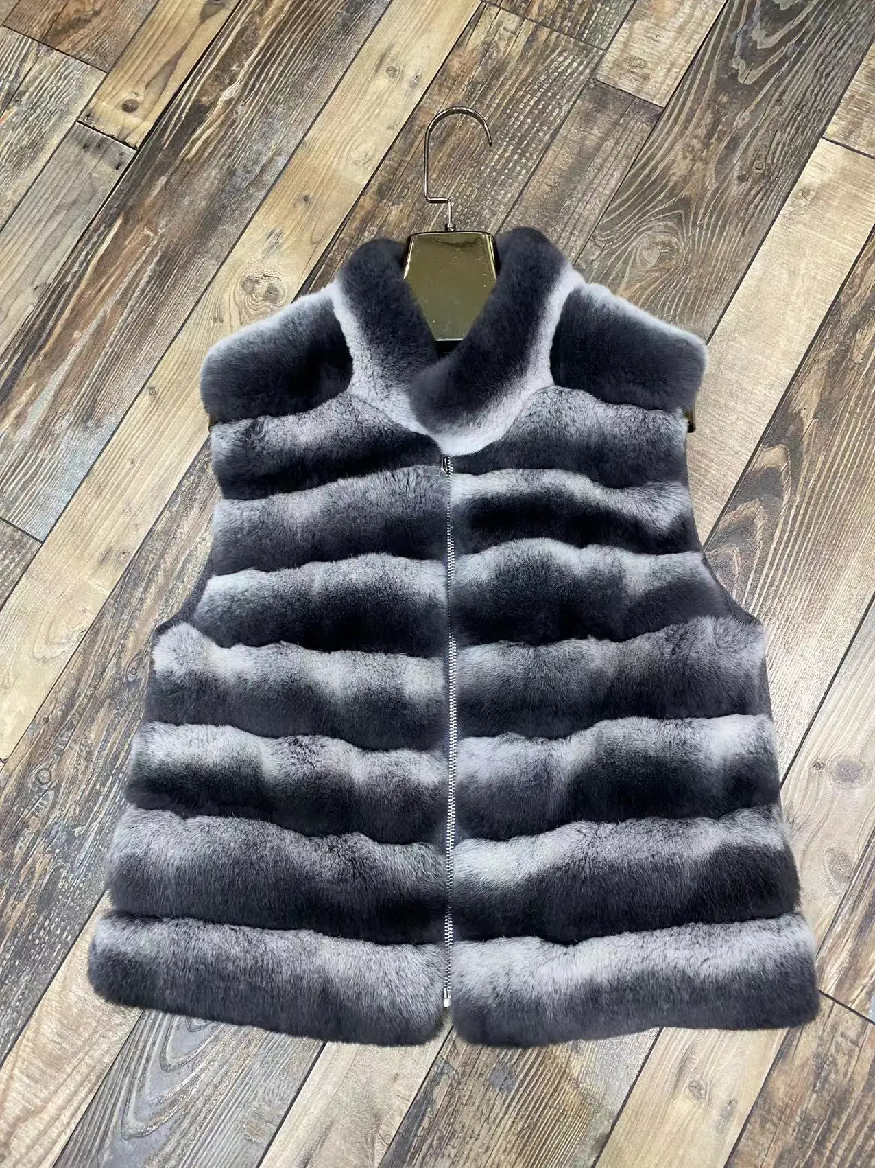 Women's Real Rex Rabbit Fur Vest | Chinchilla Color Winter Warm Fluffy Gilet | Limited Stock