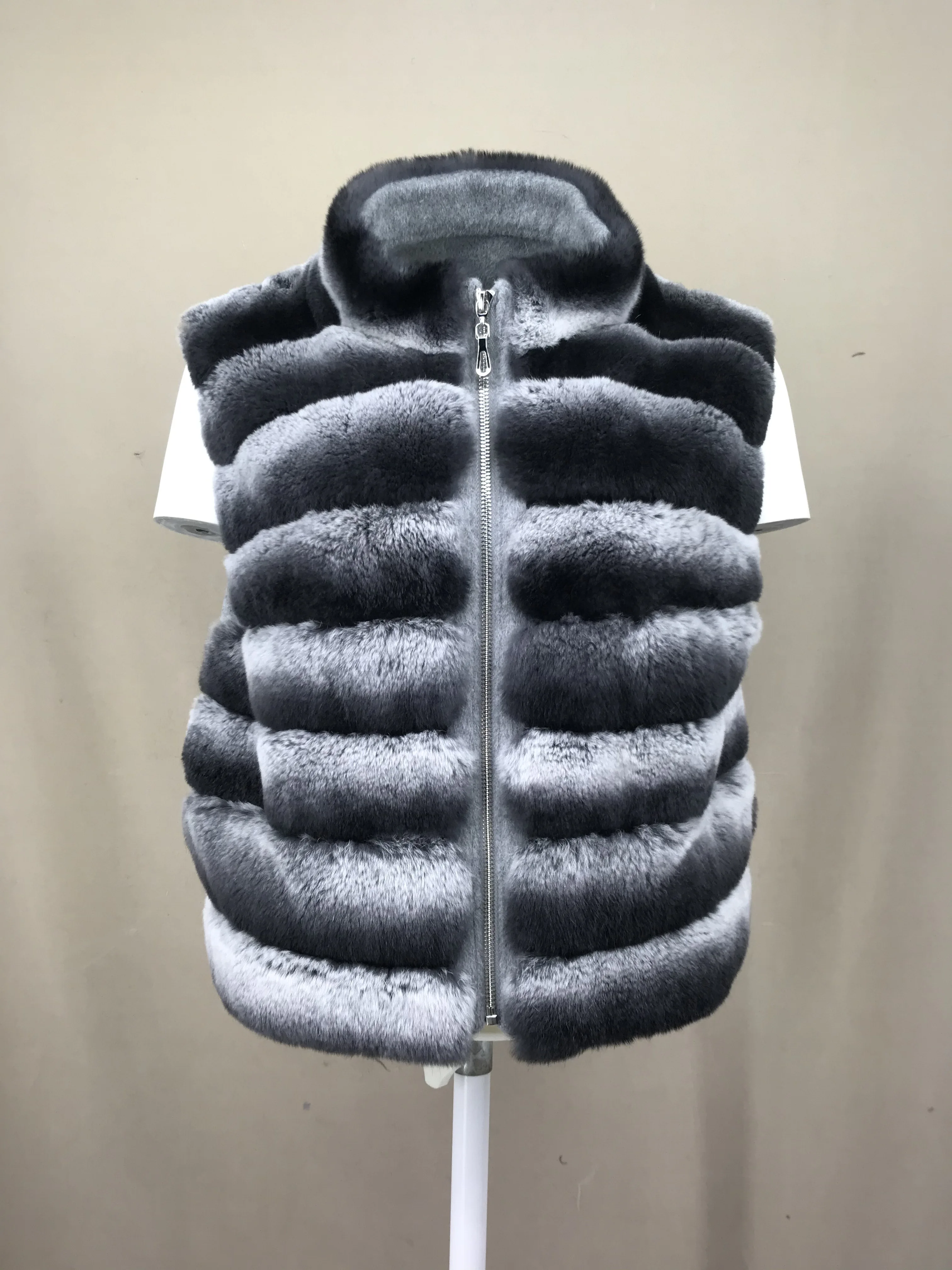 Women's Real Rex Rabbit Fur Vest | Chinchilla Color Winter Warm Fluffy Gilet | Limited Stock