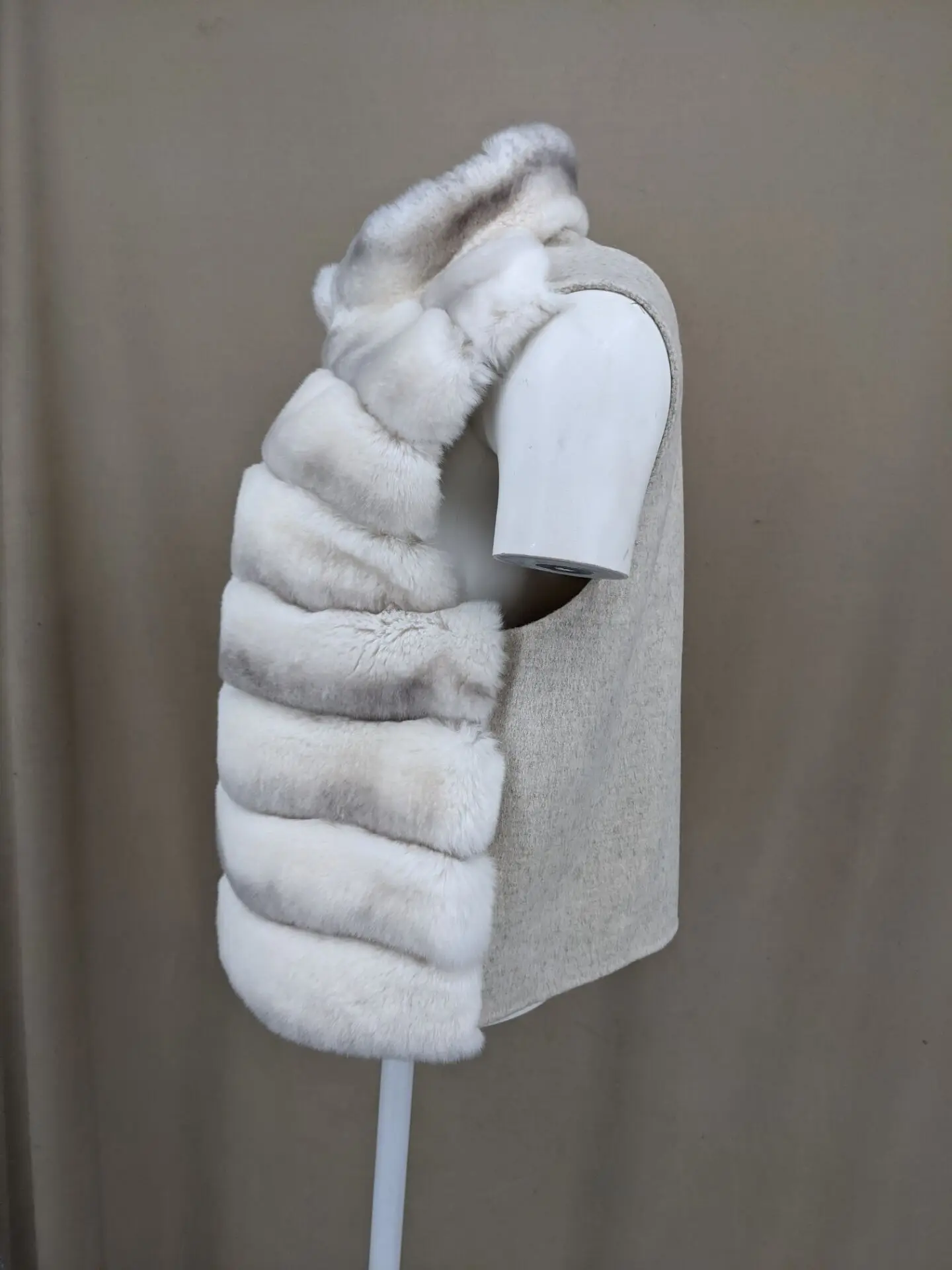 Women's Real Rex Rabbit Fur Vest | Chinchilla Color Winter Warm Fluffy Gilet | Limited Stock