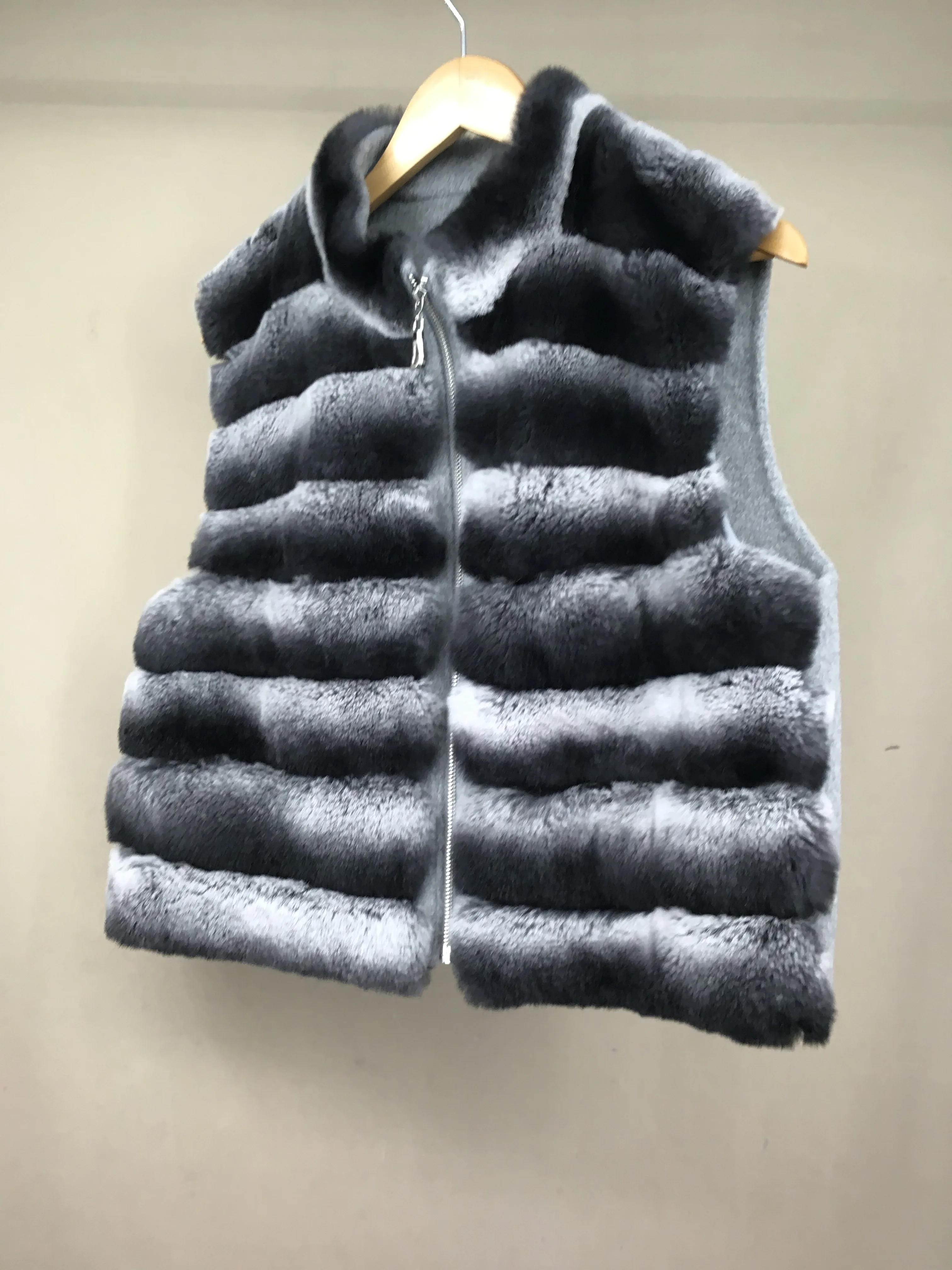 Women's Real Rex Rabbit Fur Vest | Chinchilla Color Winter Warm Fluffy Gilet | Limited Stock