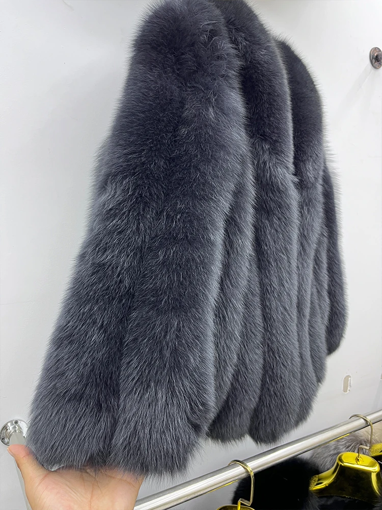 Winter Warm Fox Fur Jacket Lady Women Natural Fur Coat Long Sleeve Outwear Overcoat Authentic Genuine Fur Coats