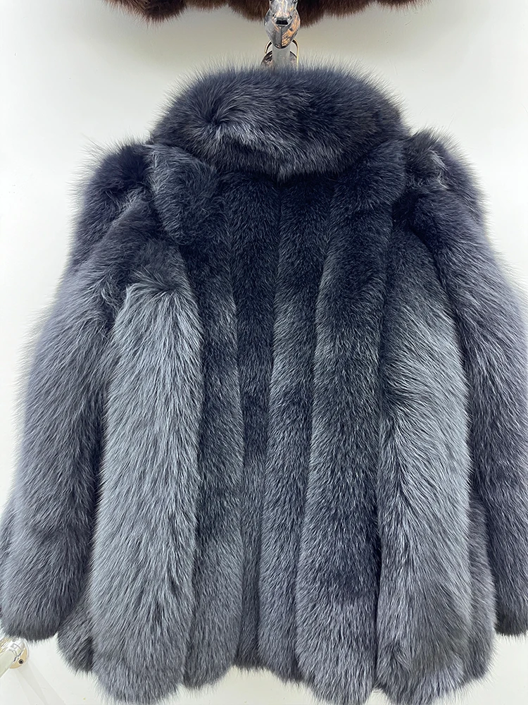 Winter Warm Fox Fur Jacket Lady Women Natural Fur Coat Long Sleeve Outwear Overcoat Authentic Genuine Fur Coats