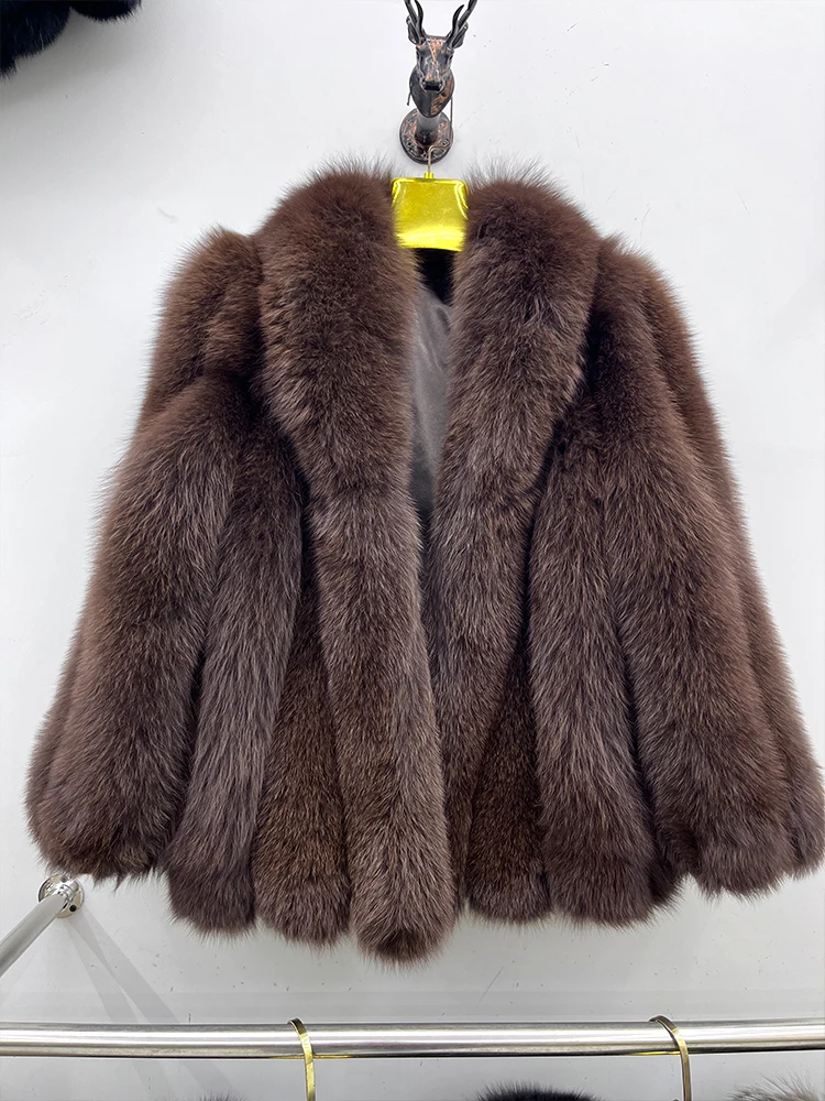 Winter Warm Fox Fur Jacket Lady Women Natural Fur Coat Long Sleeve Outwear Overcoat Authentic Genuine Fur Coats