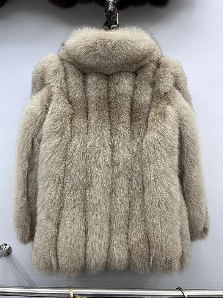 Winter Warm Fox Fur Jacket Lady Women Natural Fur Coat Long Sleeve Outwear Overcoat Authentic Genuine Fur Coats