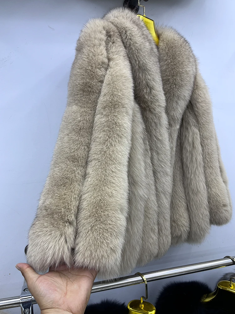Winter Warm Fox Fur Jacket Lady Women Natural Fur Coat Long Sleeve Outwear Overcoat Authentic Genuine Fur Coats