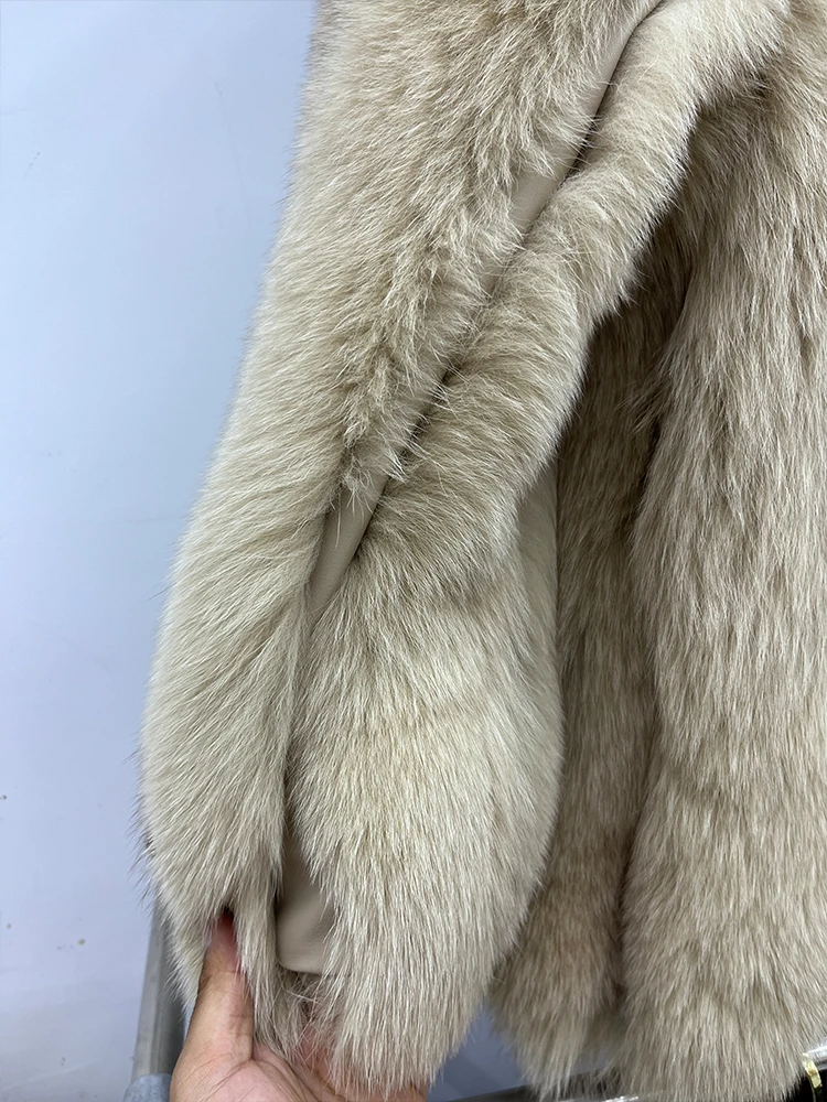 Winter Warm Fox Fur Jacket Lady Women Natural Fur Coat Long Sleeve Outwear Overcoat Authentic Genuine Fur Coats
