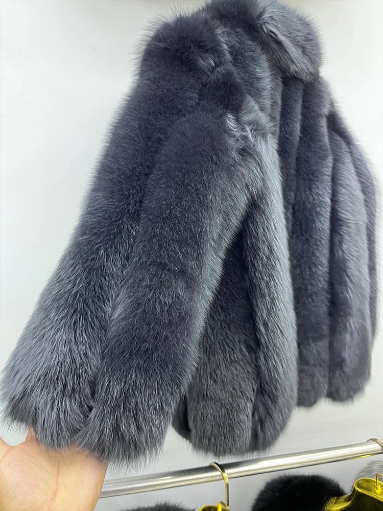 Winter Warm Fox Fur Jacket Lady Women Natural Fur Coat Long Sleeve Outwear Overcoat Authentic Genuine Fur Coats