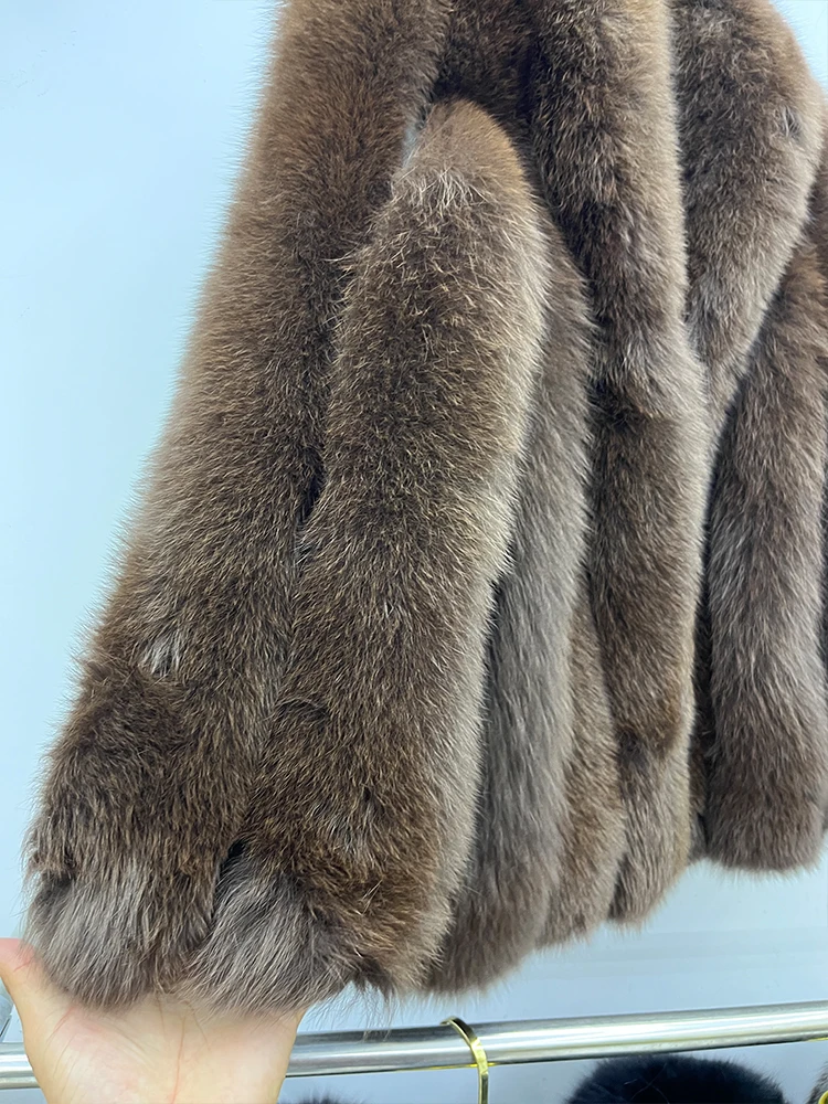 Winter Warm Fox Fur Jacket Lady Women Natural Fur Coat Long Sleeve Outwear Overcoat Authentic Genuine Fur Coats