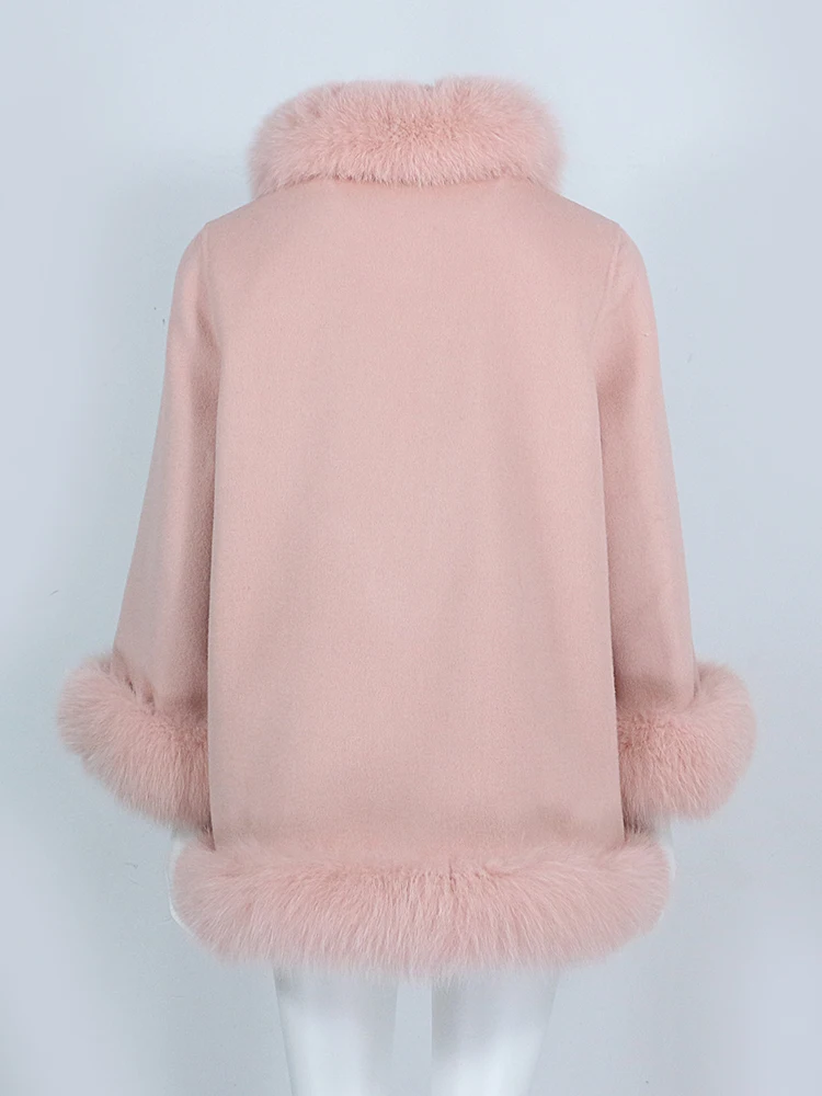 OFTBUY Real Fur Coat Winter Jacket Women Natural Fox Fur Collar Cashmere Wool Woolen Ladies Outerwear Streetwear Fashion