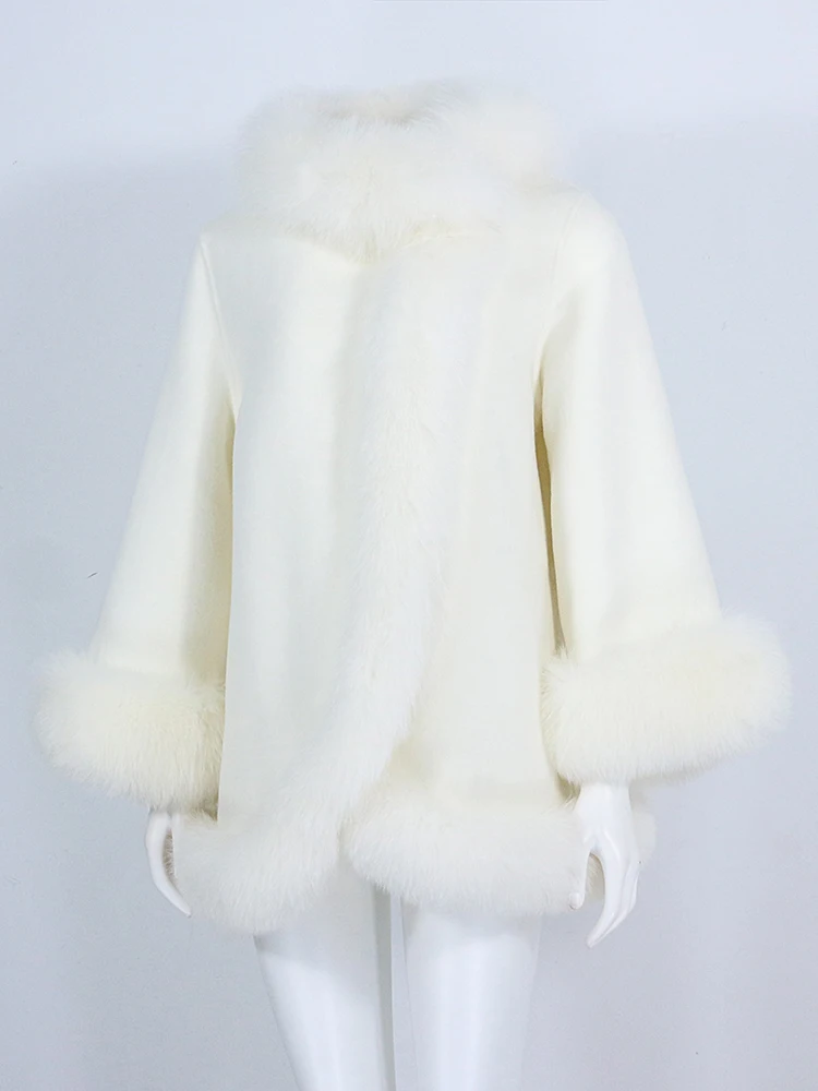 OFTBUY Real Fur Coat Winter Jacket Women Natural Fox Fur Collar Cashmere Wool Woolen Ladies Outerwear Streetwear Fashion