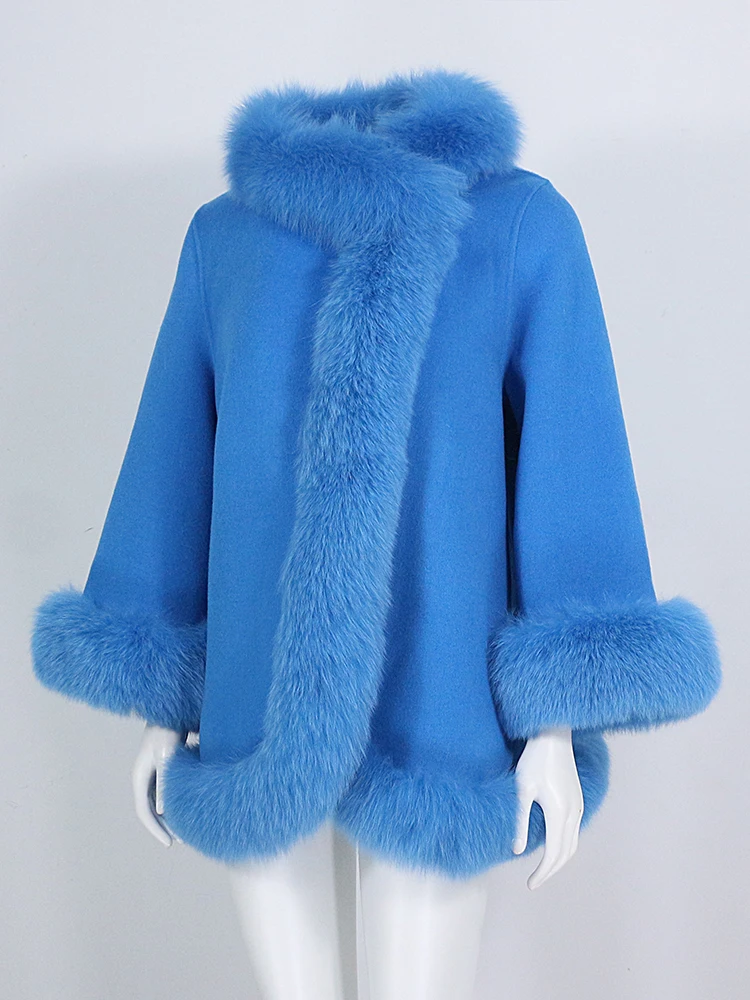 OFTBUY Real Fur Coat Winter Jacket Women Natural Fox Fur Collar Cashmere Wool Woolen Ladies Outerwear Streetwear Fashion