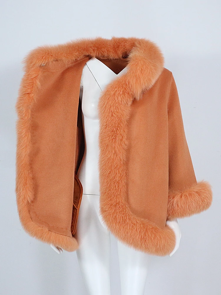 OFTBUY Real Fur Coat Winter Jacket Women Natural Fox Fur Collar Cashmere Wool Woolen Ladies Outerwear Streetwear Fashion