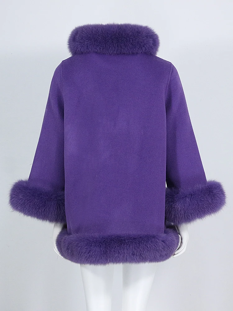 OFTBUY Real Fur Coat Winter Jacket Women Natural Fox Fur Collar Cashmere Wool Woolen Ladies Outerwear Streetwear Fashion