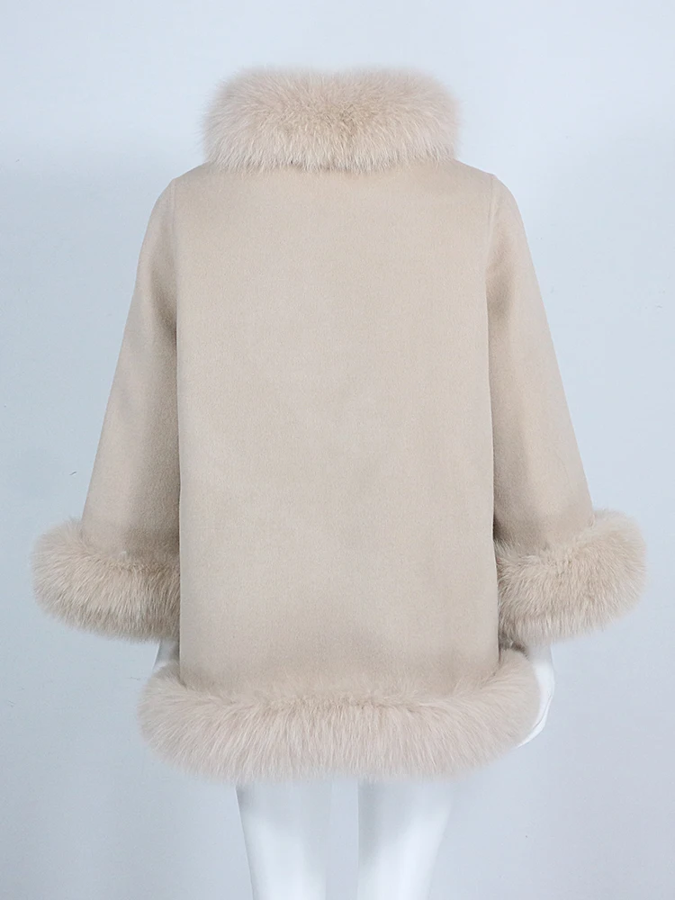 OFTBUY Real Fur Coat Winter Jacket Women Natural Fox Fur Collar Cashmere Wool Woolen Ladies Outerwear Streetwear Fashion