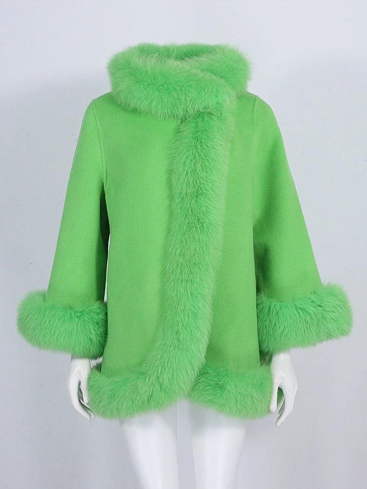OFTBUY Real Fur Coat Winter Jacket Women Natural Fox Fur Collar Cashmere Wool Woolen Ladies Outerwear Streetwear Fashion