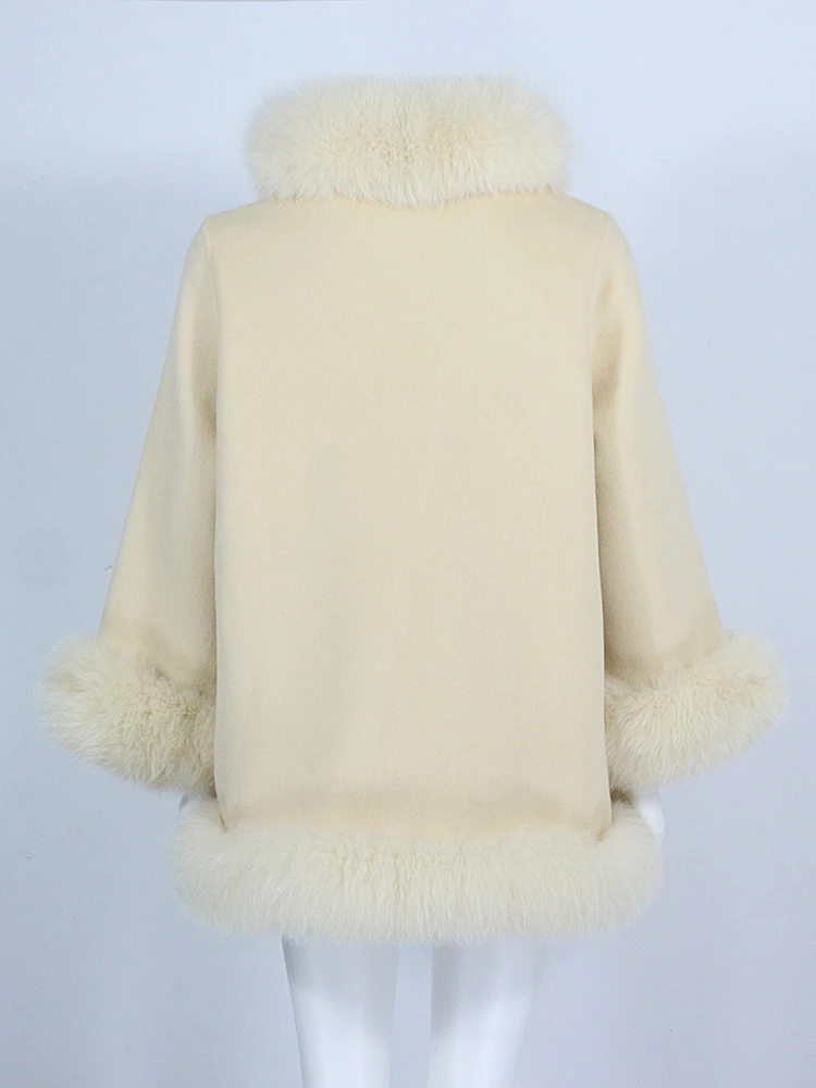 OFTBUY Real Fur Coat Winter Jacket Women Natural Fox Fur Collar Cashmere Wool Woolen Ladies Outerwear Streetwear Fashion