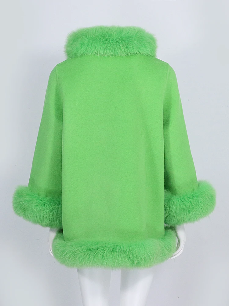 OFTBUY Real Fur Coat Winter Jacket Women Natural Fox Fur Collar Cashmere Wool Woolen Ladies Outerwear Streetwear Fashion