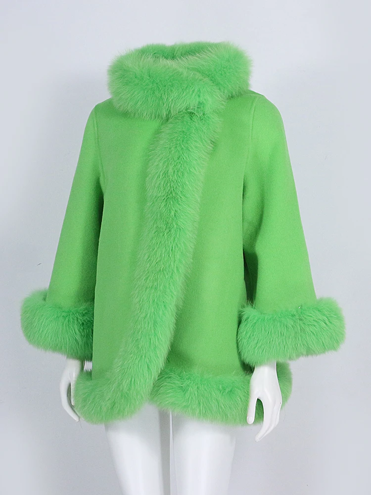 OFTBUY Real Fur Coat Winter Jacket Women Natural Fox Fur Collar Cashmere Wool Woolen Ladies Outerwear Streetwear Fashion