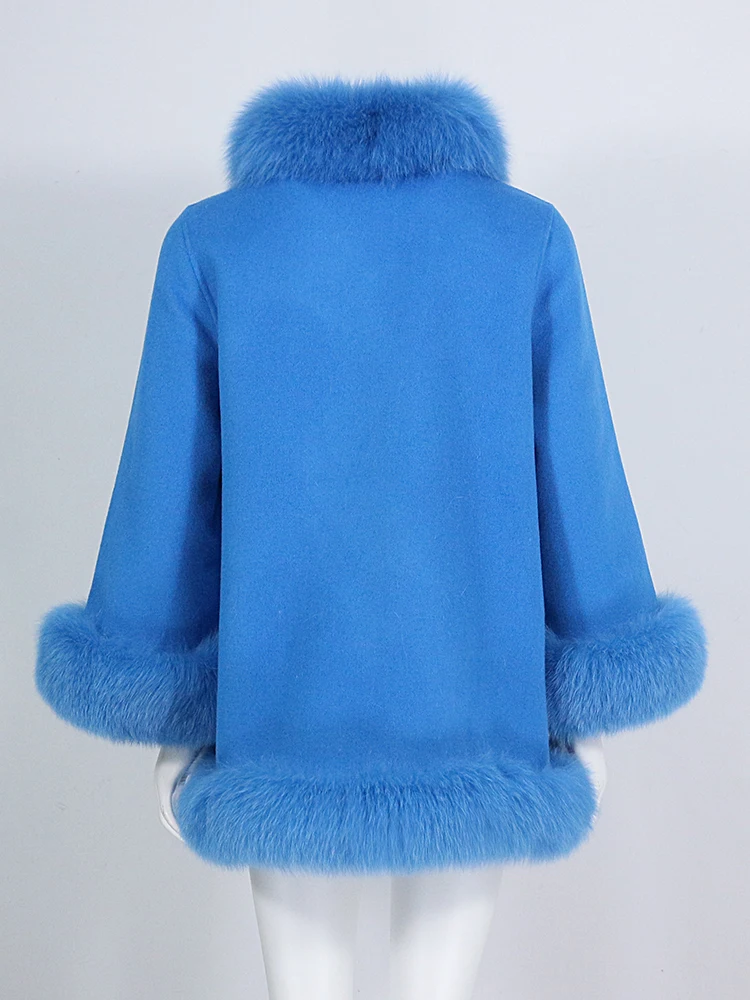 OFTBUY Real Fur Coat Winter Jacket Women Natural Fox Fur Collar Cashmere Wool Woolen Ladies Outerwear Streetwear Fashion