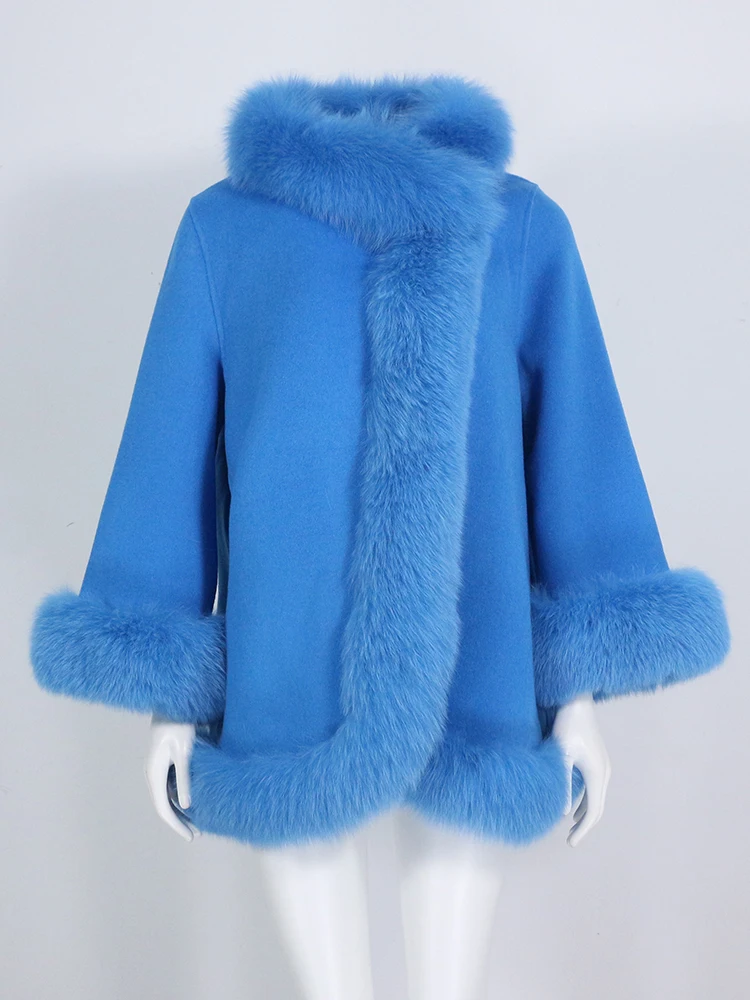 OFTBUY Real Fur Coat Winter Jacket Women Natural Fox Fur Collar Cashmere Wool Woolen Ladies Outerwear Streetwear Fashion