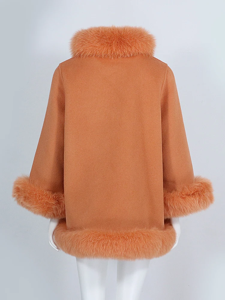 OFTBUY Real Fur Coat Winter Jacket Women Natural Fox Fur Collar Cashmere Wool Woolen Ladies Outerwear Streetwear Fashion