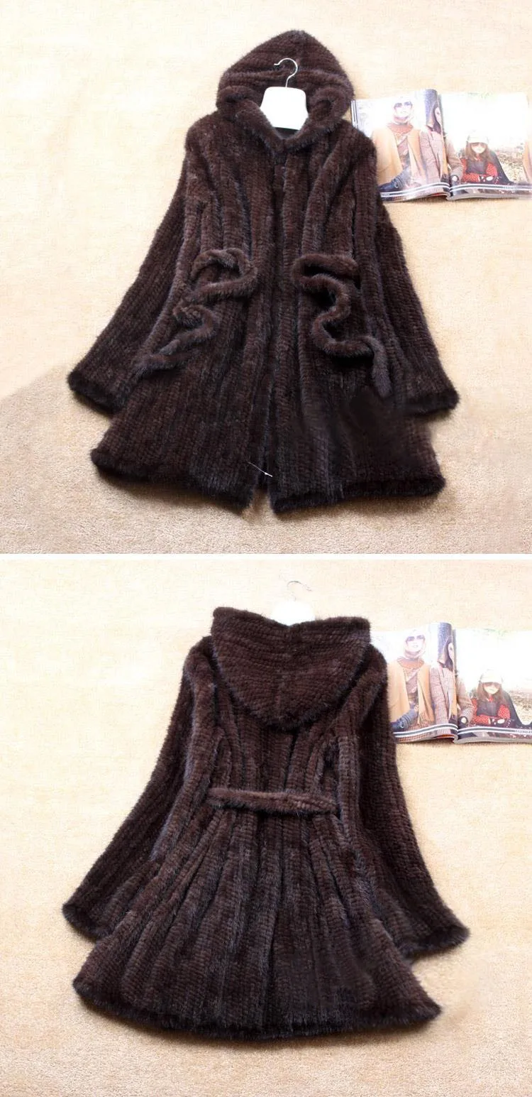 New Natural Mink Fur Winter Coat Women's Long-sleeve Top Fashion All-match Knitted Mink Coat