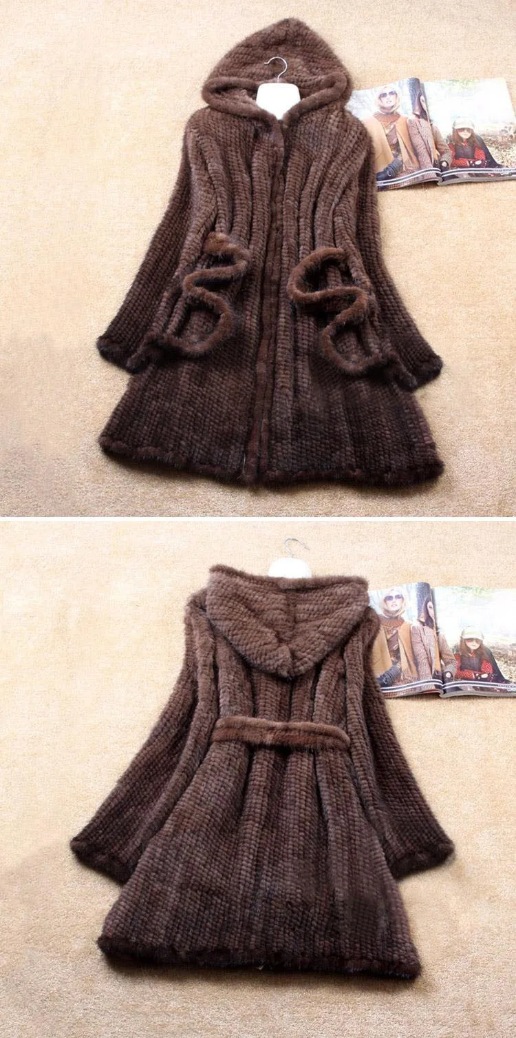 New Natural Mink Fur Winter Coat Women's Long-sleeve Top Fashion All-match Knitted Mink Coat