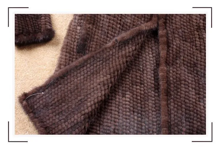 New Natural Mink Fur Winter Coat Women's Long-sleeve Top Fashion All-match Knitted Mink Coat